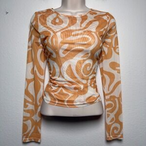 Find Me Now Women Mesh Long Sleeve Top‎ Medium Orange Swirl Abstract Psychedelic